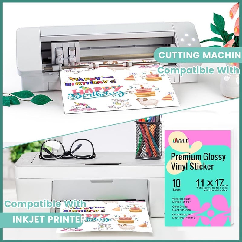Uinkit Premium Vinyl Sticker for Inkjet Printer 11x17 inch Glossy White Sticker Paper 10Sheets Waterproof Label Vivid Color,Tear-Resistant, Removable - Image 4